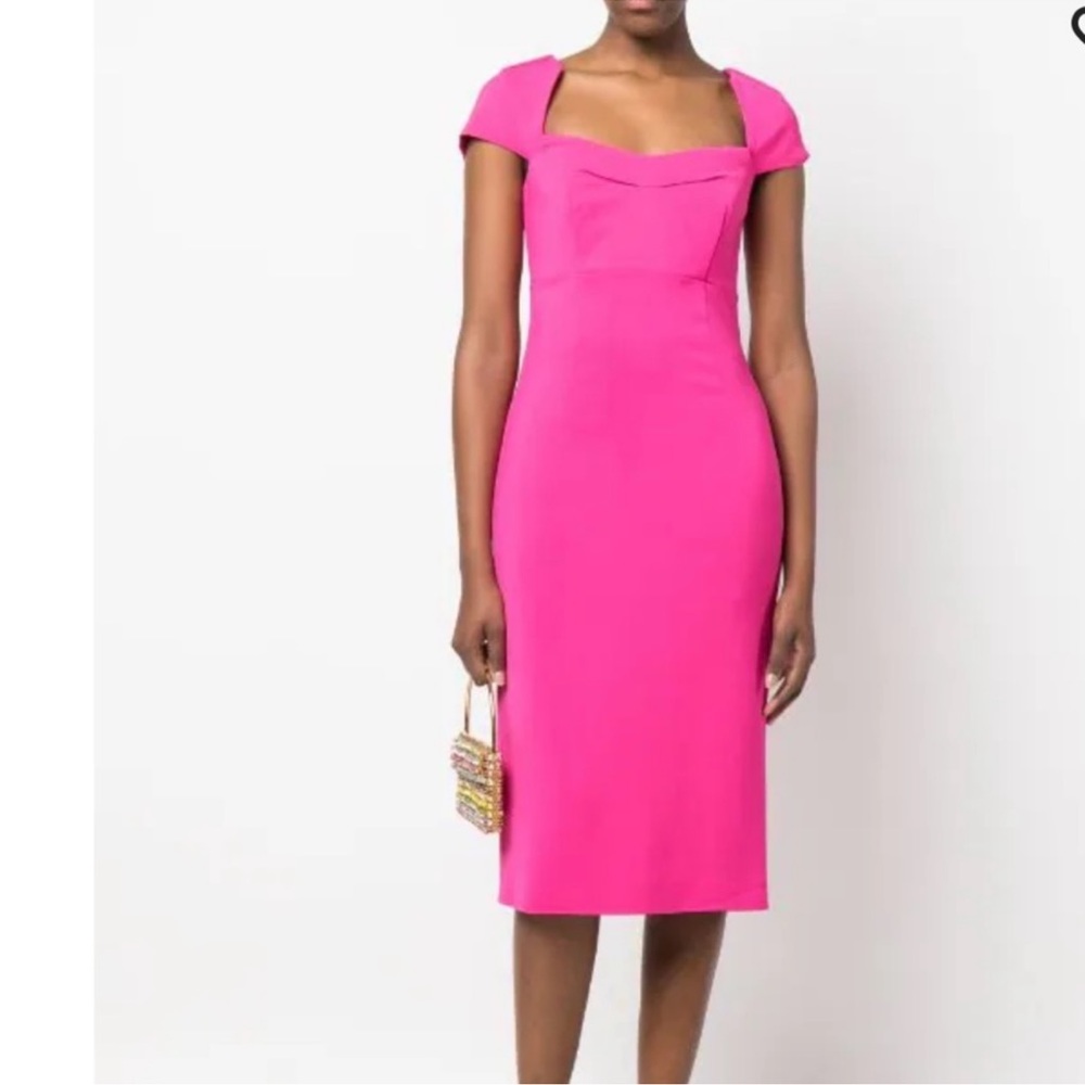 Roland Mouret cap sleeve stretch cocktail midi dress in pink size 8 uk 4 us